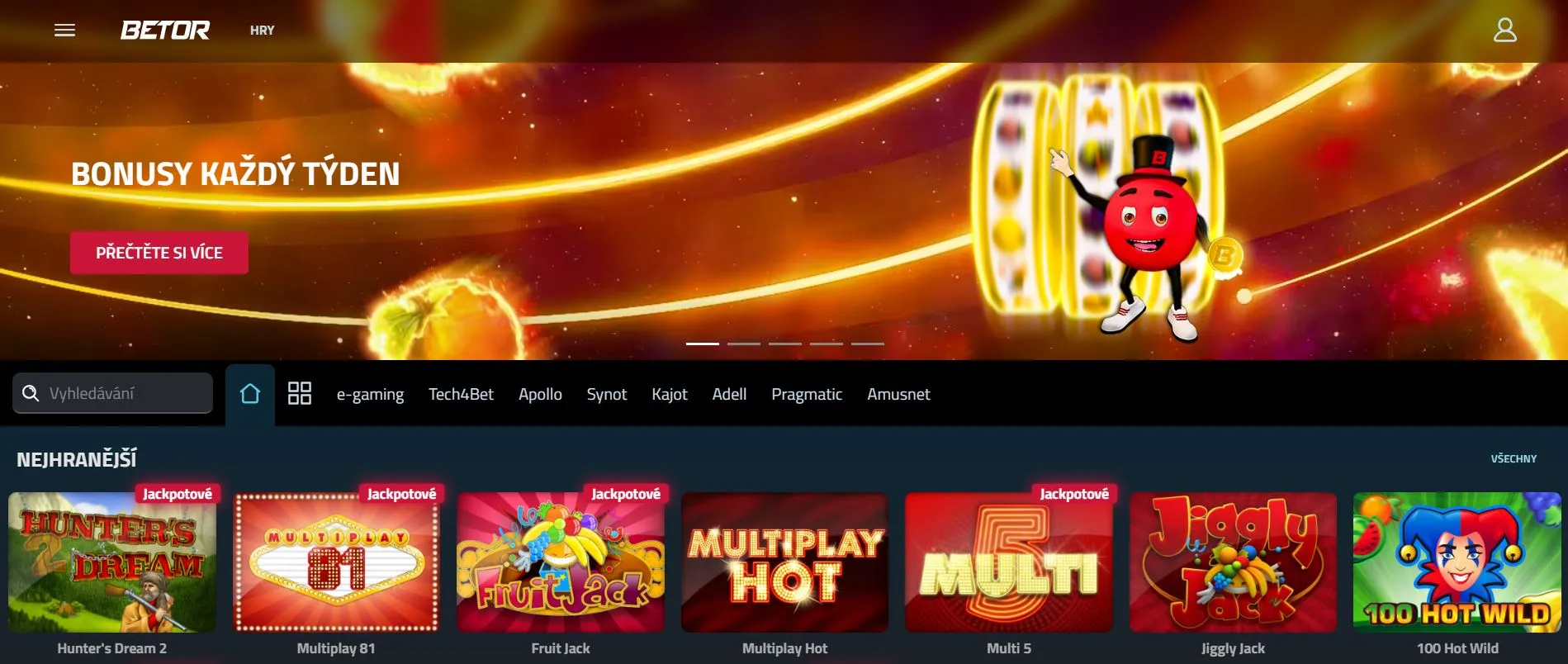 seznam českých online kasin Betor